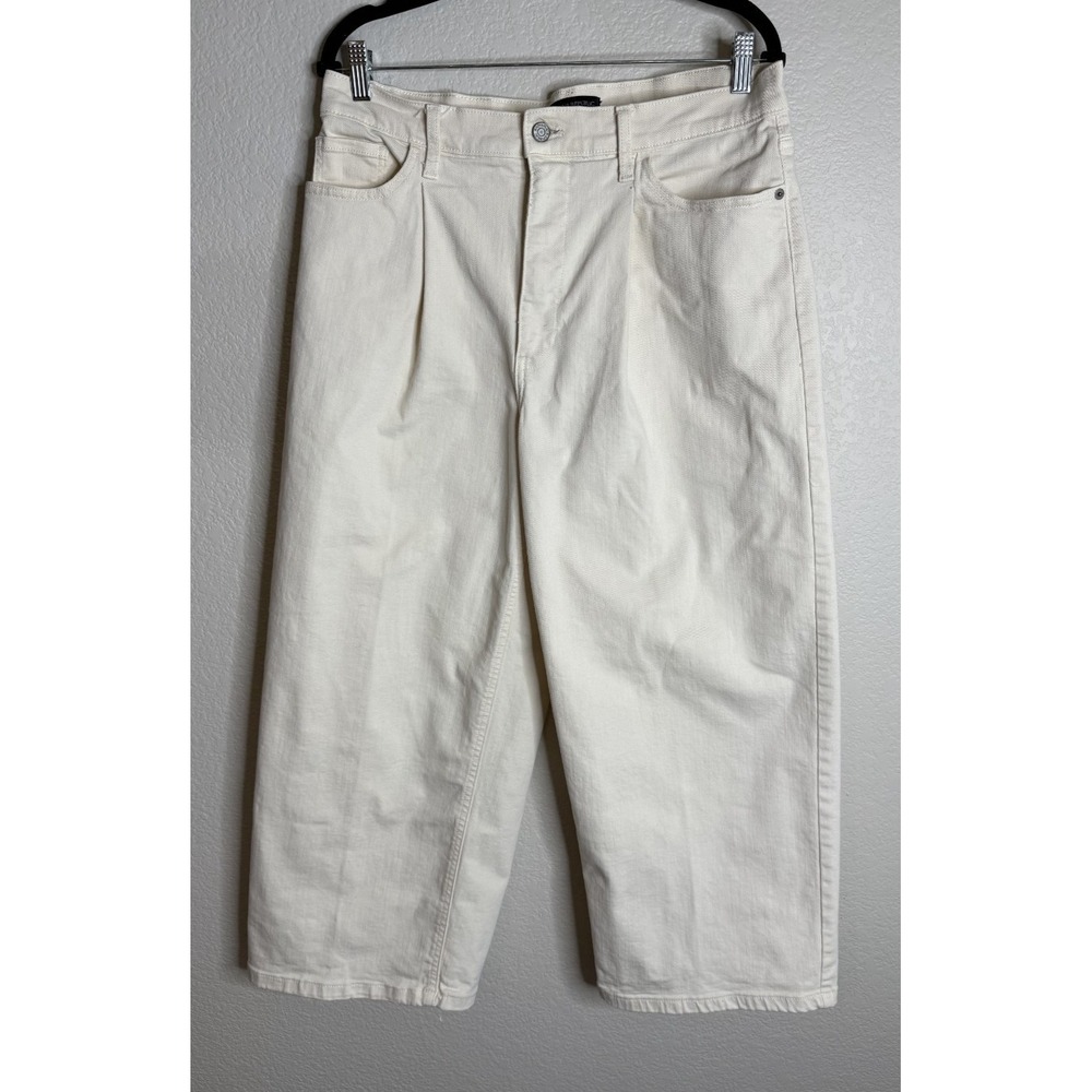 Banana Republic Womens 31/12 Wide Leg Crop Pants Off White Washwell Denim Preppy